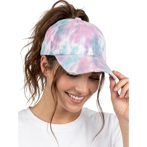 image:imageFunky Junque Criss Cross Ponytail Cap Messy Bun Distressed Baseball Hat  Ponytail messy bun baseball cap for women with crisscross elastic bands for beach gym gardening sporting events amp workTie Dye  GreyLight PinkBlue Mix