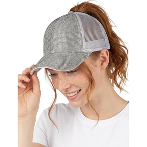 image:imageFunky Junque Criss Cross Ponytail Cap Messy Bun Distressed Baseball Hat  Ponytail messy bun baseball cap for women with crisscross elastic bands for beach gym gardening sporting events amp workSequin  Silver