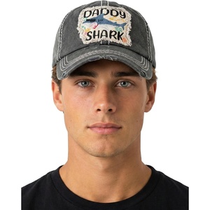 image:imageFunky Junque Distressed Baseball Cap Vintage Embroidered Dad Hat  Soft cotton distressed cap with vintage embroidery for music festivals road trips brunch amp weekend styleDaddy Shark  Black