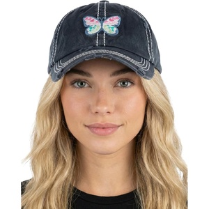 image:imageFunky Junque Distressed Baseball Cap Vintage Embroidered Dad Hat  Soft cotton distressed cap with vintage embroidery for music festivals road trips brunch amp weekend styleButterfly Hearts  Black