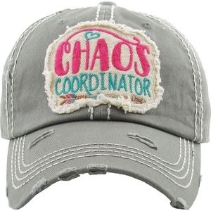 image:imageFunky Junque Distressed Baseball Cap Vintage Embroidered Dad Hat  Soft cotton distressed cap with vintage embroidery for music festivals road trips brunch amp weekend styleChaos Coordinator  Dove Grey