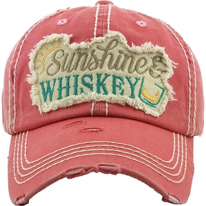 image:imageFunky Junque Distressed Baseball Cap Vintage Embroidered Dad Hat  Soft cotton distressed cap with vintage embroidery for music festivals road trips brunch amp weekend styleSunshine Whiskey WGlass  Coral