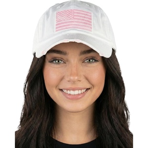 image:imageFunky Junque Distressed Baseball Cap Vintage Embroidered Dad Hat  Soft cotton distressed cap with vintage embroidery for music festivals road trips brunch amp weekend styleAmerican Flag  WhitePink Flag