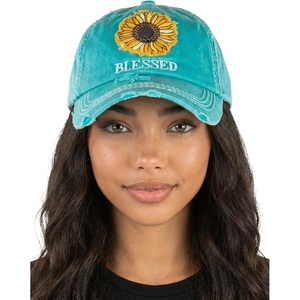 image:imageFunky Junque Distressed Baseball Cap Vintage Embroidered Dad Hat  Soft cotton distressed cap with vintage embroidery for music festivals road trips brunch amp weekend styleBlessed W Sunflower  Turquoise