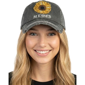 image:imageFunky Junque Distressed Baseball Cap Vintage Embroidered Dad Hat  Soft cotton distressed cap with vintage embroidery for music festivals road trips brunch amp weekend styleBlessed W Sunflower  Black