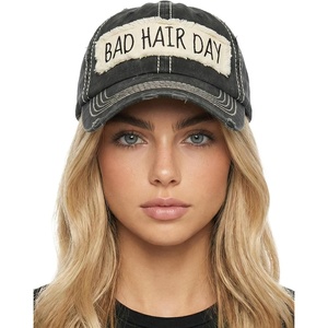 image:imageFunky Junque Distressed Baseball Cap Vintage Embroidered Dad Hat  Soft cotton distressed cap with vintage embroidery for music festivals road trips brunch amp weekend styleBad Hair Day  Black