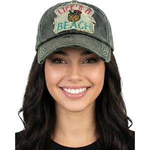 image:imageFunky Junque Distressed Baseball Cap Vintage Embroidered Dad Hat  Soft cotton distressed cap with vintage embroidery for music festivals road trips brunch amp weekend styleLifes a Beach  Black