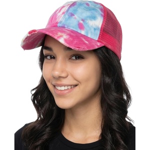 image:imageFunky Junque Distressed Mesh Low Profile Trucker Hat Snapback Cap  Distressed trucker with breathable mesh panels for rodeos country concerts ranch work festivals amp Western styleHot Pink Tie Dye Mix