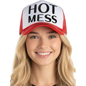 image:imageFunky Junque Funny Retro Foam Trucker Hat  Adult Humor Mesh Snapback for Bachelorette Girls Trip Weekend amp Birthday GiftHot Mess  RedWhite