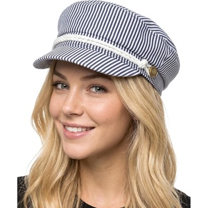 image:imageFunky Junque Greek Fisherman Newsboy Cap Cotton Captains Bakerboy Hat  Breathable cotton fisherman cap with flat round top for everyday style sun protection travel amp timeless looksCotton Pinstripes  Navy