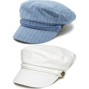 image:imageFunky Junque Greek Fisherman Newsboy Cap Cotton Captains Bakerboy Hat  Breathable cotton fisherman cap with flat round top for everyday style sun protection travel amp timeless looks2 Pack  Pinstripes  Denim  Solid White