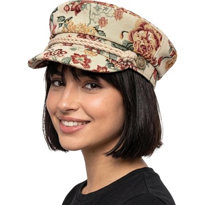 image:imageFunky Junque Greek Fisherman Newsboy Cap Cotton Captains Bakerboy Hat  Breathable cotton fisherman cap with flat round top for everyday style sun protection travel amp timeless looksVintage Floral  Beige
