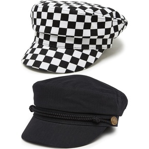image:imageFunky Junque Greek Fisherman Newsboy Cap Cotton Captains Bakerboy Hat  Breathable cotton fisherman cap with flat round top for everyday style sun protection travel amp timeless looks2 Pack  Checker  WhiteBlack  Solid Black