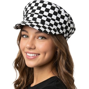 image:imageFunky Junque Greek Fisherman Newsboy Cap Cotton Captains Bakerboy Hat  Breathable cotton fisherman cap with flat round top for everyday style sun protection travel amp timeless looksChecker  WhiteBlack