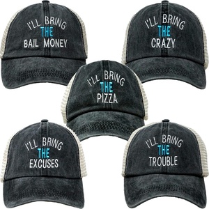 image:imageFunky Junque Ill Bring The Mesh Trucker Hats  Lightweight Cotton Cap with Sun Protection Golf Beach and Bachelorette Parties Casual Caps for Women5 Pack  Ill Bring the Bail Money  Crazy  Excuses  Trouble  Pizza