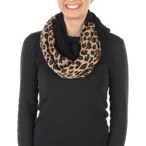 image:imageFunky Junque Infinity Scarf for Women  Oversized Chunky Cable Knit Warm Winter Womens Infinity Neck Scarves Circle Wrap1 Leopard Print  Black