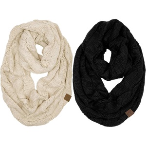 image:imageFunky Junque Infinity Scarf for Women  Oversized Chunky Cable Knit Warm Winter Womens Infinity Neck Scarves Circle Wrap2 Pack Beige  Black