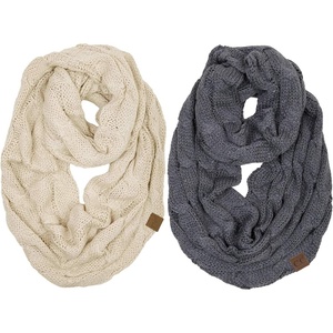 image:imageFunky Junque Infinity Scarf for Women  Oversized Chunky Cable Knit Warm Winter Womens Infinity Neck Scarves Circle Wrap2 Pack Beige  Charcoal