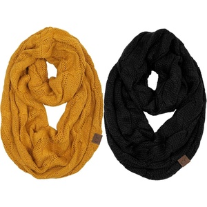 image:imageFunky Junque Infinity Scarf for Women  Oversized Chunky Cable Knit Warm Winter Womens Infinity Neck Scarves Circle Wrap2 Pack Black  Mustard