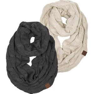 image:imageFunky Junque Infinity Scarf for Women  Oversized Chunky Winter Scarf Colorful Fall Scarves Soft Sweater Wrap Cozy Style2 Pack  Beige  Melange Grey