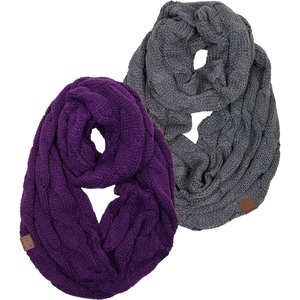 image:imageFunky Junque Infinity Scarf for Women  Oversized Chunky Winter Scarf Colorful Fall Scarves Soft Sweater Wrap Cozy Style2 Pack  Charcoal  Dark Purple