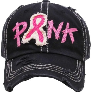 image:imageFunky Junque Pink Ribbon Awareness Cap Embroidered Cotton Baseball Hat  Soft cotton cap with embroidered pink ribbon for October awareness charity walks fundraising amp survivor giftsPink W Ribbon  Black