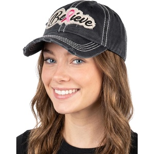 image:imageFunky Junque Pink Ribbon Awareness Cap Embroidered Cotton Baseball Hat  Soft cotton cap with embroidered pink ribbon for October awareness charity walks fundraising amp survivor giftsBelieve  Black