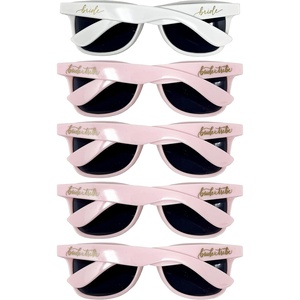 image:imageFunky Junque Polarized Retro Sunglasses Bridal Party Shades  Lightweight polarized sunglasses with contoured arms for bachelorette parties engagements honeymoons amp bridal showers5 Pack  Bride White  4 Bride Tribe Lt Pink