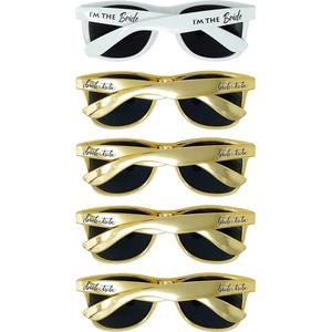 image:imageFunky Junque Polarized Retro Sunglasses Bridal Party Shades  Lightweight polarized sunglasses with contoured arms for bachelorette parties engagements honeymoons amp bridal showers5 Pack  Bride White  4 Bride Tribe Gold