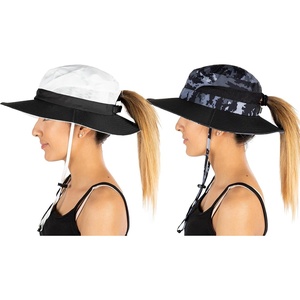 image:imageFunky Junque Ponytail Messy Bun Sun Hat UPF 50 Mesh Bucket Cap  Lightweight mesh ponytail bucket hat with openback hole for hiking running gardening beach amp fishing2 Pack BlackBlack Camo  BeigeBlack