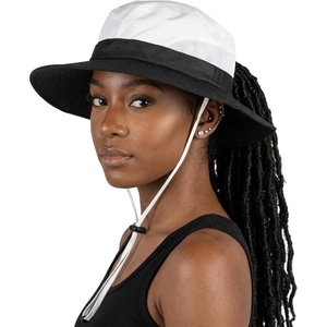 image:imageFunky Junque Ponytail Messy Bun Sun Hat UPF 50 Mesh Bucket Cap  Lightweight mesh ponytail bucket hat with openback hole for hiking running gardening beach amp fishingBeigeBlack