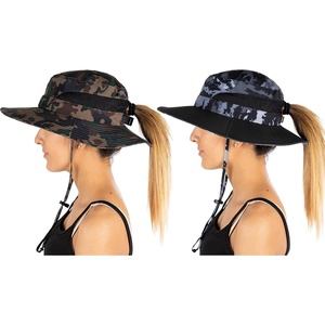 image:imageFunky Junque Ponytail Messy Bun Sun Hat UPF 50 Mesh Bucket Cap  Lightweight mesh ponytail bucket hat with openback hole for hiking running gardening beach amp fishing2 Pack Camo  BlackBlack Camo