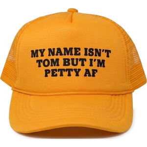 image:imageFunky Junque Premium Mesh Snapback Trucker Hat  Stylish Comfort for All  Patriotic Humor amp More  Lightweight Foam Trucker Hat with Adjustable Snapback Concerts Festivals and Weekend Wear Funny Trucker HatsMy Name Isnt Tom But Im Petty Af  Gold