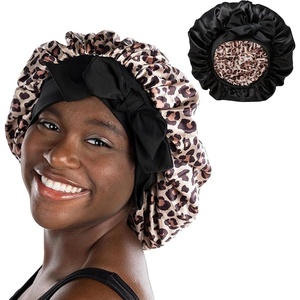 image:imageFunky Junque Satin Silk Sleep Bonnet Reversible Hair Wrap Cap  Premium satin sleep bonnet with reversible dualcolor design for bedtime hair protection curly styles amp braidsLeopardBlack Tie Band