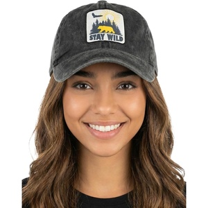 image:imageFunky Junque Vintage Dad Hat Distressed Embroidered Baseball Cap  Soft cotton distressed dad hat with vintage wash for festivals road trips brunch weekends amp everyday styleStay Wild  Black