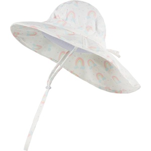 image:imageFunky Junque Wide Brim Baby Sun Hat Adjustable Beach Bucket Cap  Soft padded polyester baby bucket hat with double loops for zoo trips beach boating picnics amp parksHappy Rainbows