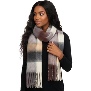 image:imageFunky Junque Womens Chunky Knit Plush Winter Scarf  Soft Warm Oversized Shawl Wrap in Multiple Stylish PatternsCheckered  Beige