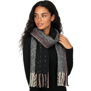 image:imageFunky Junque Womens Chunky Knit Plush Winter Scarf  Soft Warm Oversized Shawl Wrap in Multiple Stylish PatternsWide Stripe  Black