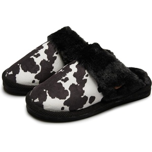 image:imageFunky Junque Womens Clog Slippers Faux Fur House Shoes  Faux fur slippers with soft polyester lining for lounging coffee runs mail checks casual outings amp giftingCow Print  Black