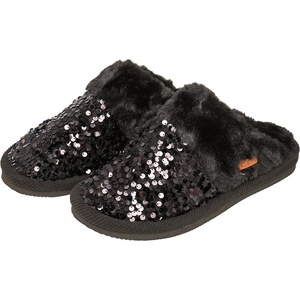 image:imageFunky Junque Womens Clog Slippers Faux Fur House Shoes  Faux fur slippers with soft polyester lining for lounging coffee runs mail checks casual outings amp giftingSequin  Black