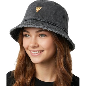 image:imageFunky Junque Womens Embroidered Bucket Hat  Lightweight Cotton Bucket Hat with Sun Protection Beach Festival and Sun Reversible Bucket Hats for WomenPizza Icon  Black