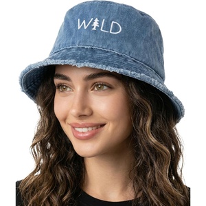 image:imageFunky Junque Womens Embroidered Bucket Hat  Lightweight Cotton Bucket Hat with Sun Protection Beach Festival and Sun Reversible Bucket Hats for WomenWild  Denim