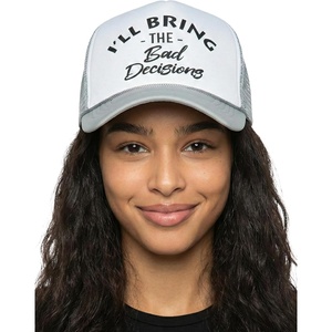 image:imageFunky Junque Womens Funny Trucker Hats  Adult Humor for Bachelorette Girls Trips Festivals amp Birthday GiftIll Bring the Bad Decisions  WhiteLight Grey