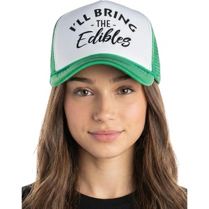 image:imageFunky Junque Womens Funny Trucker Hats  Adult Humor for Bachelorette Girls Trips Festivals amp Birthday GiftIll Bring the Edibles  WhiteKelly Green