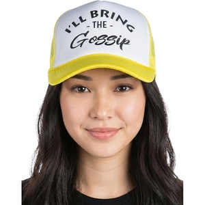 image:imageFunky Junque Womens Funny Trucker Hats  Adult Humor for Bachelorette Girls Trips Festivals amp Birthday GiftIll Bring the Gossip  WhiteYellow