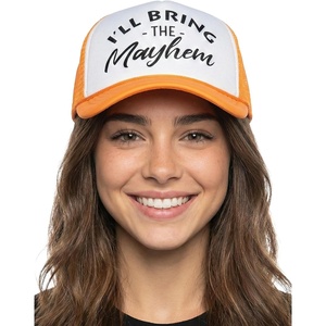 image:imageFunky Junque Womens Funny Trucker Hats  Adult Humor for Bachelorette Girls Trips Festivals amp Birthday GiftIll Bring the Mayhem  WhiteNeon Orange