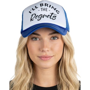 image:imageFunky Junque Womens Funny Trucker Hats  Adult Humor for Bachelorette Girls Trips Festivals amp Birthday GiftIll Bring the Regrets  WhiteRoyal Blue