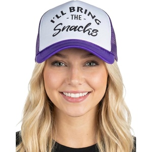 image:imageFunky Junque Womens Funny Trucker Hats  Adult Humor for Bachelorette Girls Trips Festivals amp Birthday GiftIll Bring the Snacks  WhiteDk Purple