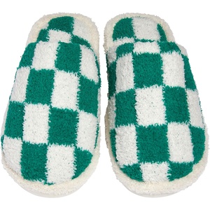 image:imageFunky Junque Womens Fuzzy House Slippers  Cozy Indoor Outdoor Fluffy Clog Christmas Slippers Soft Bedroom Shoes for WomenCheckered Sea Green