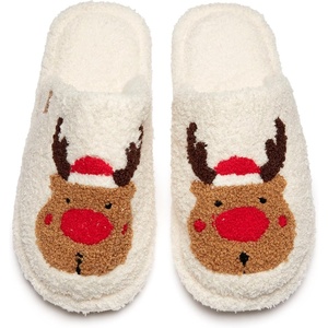 image:imageFunky Junque Womens Fuzzy House Slippers  Cozy Indoor Outdoor Fluffy Clog Christmas Slippers Soft Bedroom Shoes for WomenReindeer Ivory